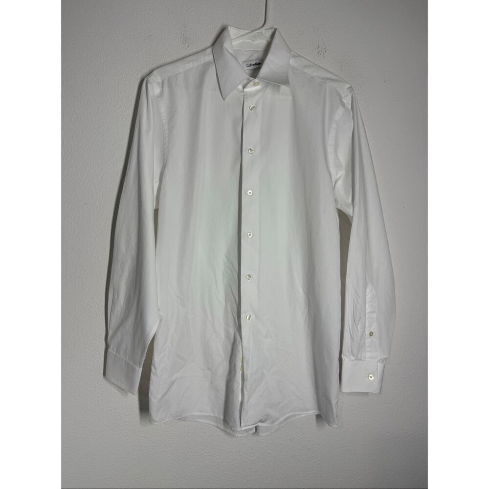 Calvin Klein Men’s Slim Fit Button Up Shirt White Size 15(32-33)/ M See Notes